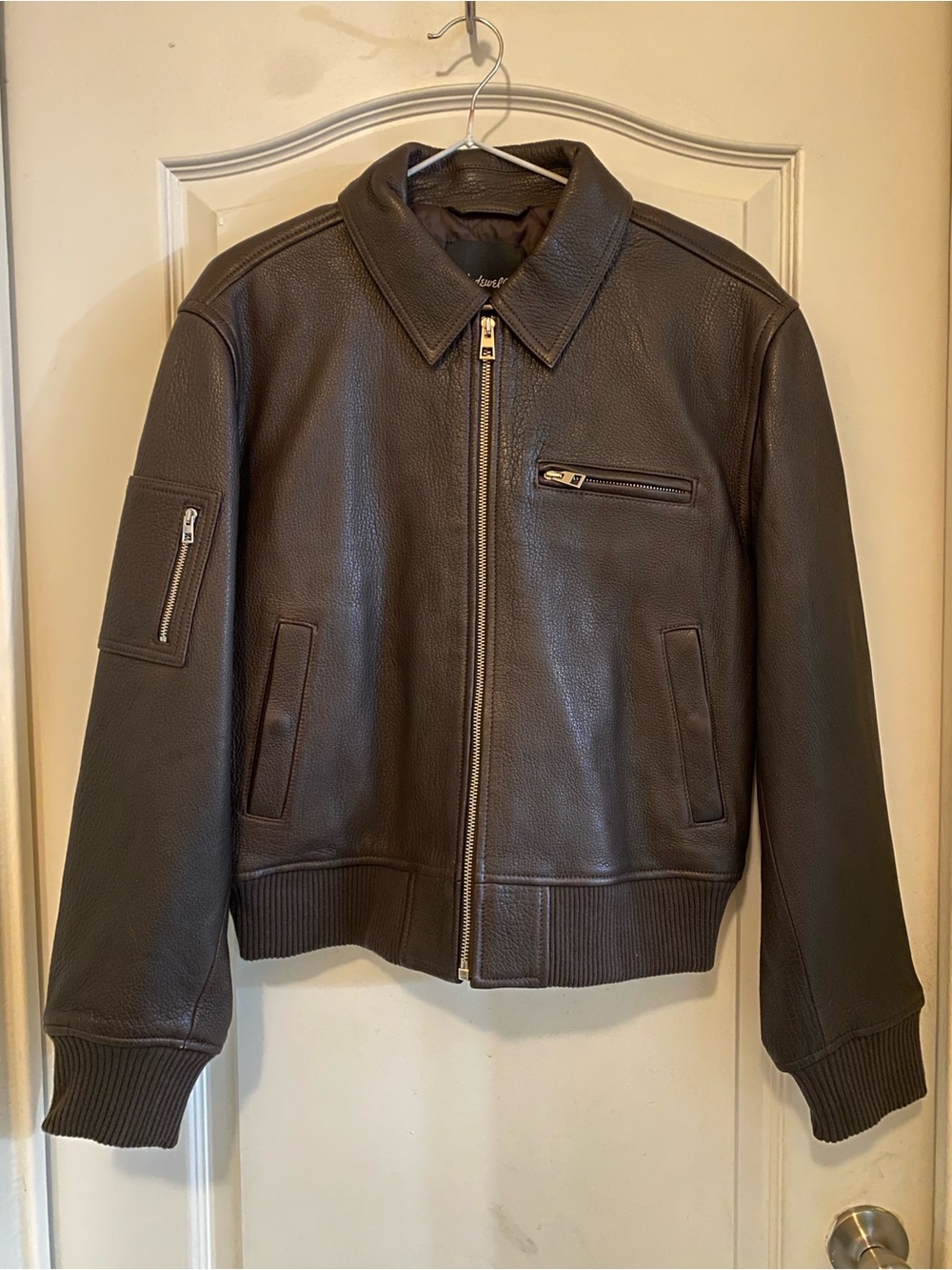 NWT Madewell Dark Brown Leather Bomber Jacket Women’s M